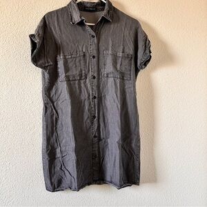 ZILCREMO Button Front Tunic Shirt Dress Fit Women’s Medium Gray Chambray Dolman